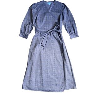 Draper James Midi Dress 4 Blue Faux Wrap Flare Rainbow Retro Cottagecore Dainty